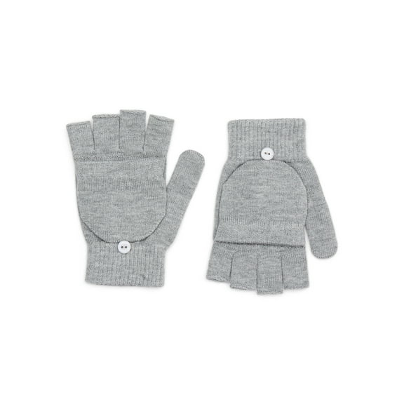 Time and Tru Women's Pop Top Knit Gloves, One Size Fits Most, Medium Grey Heather