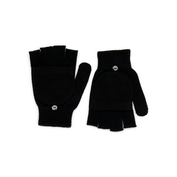 Time and Tru Women's Pop Top Knit Gloves, One Size Fits Most, Black Soot
