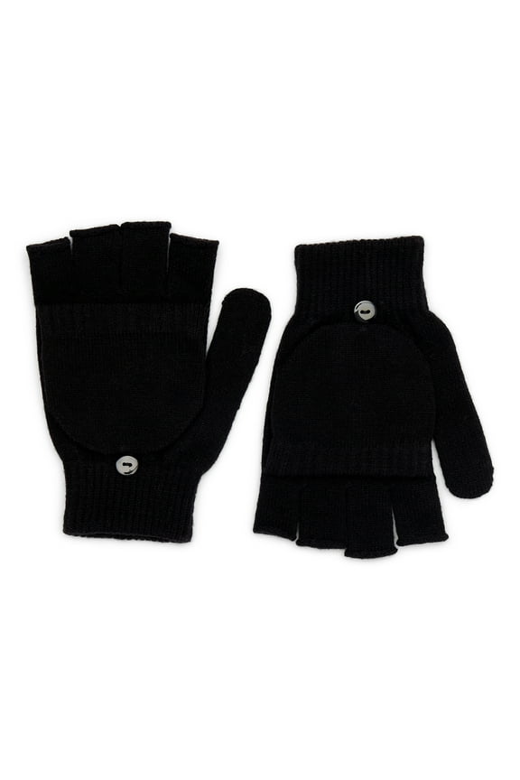 Women's Pop Top Knit Gloves, One Size Fits Most, Black Soot