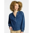 thumbnail image 1 of Time and Tru Women's Popover Denim Top with Long Sleeves, Sizes XS-XXXL, 1 of 6