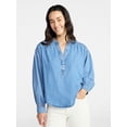 thumbnail image 1 of Time and Tru Women's Popover Denim Top with Long Sleeves, Sizes XS-XXXL, 1 of 6