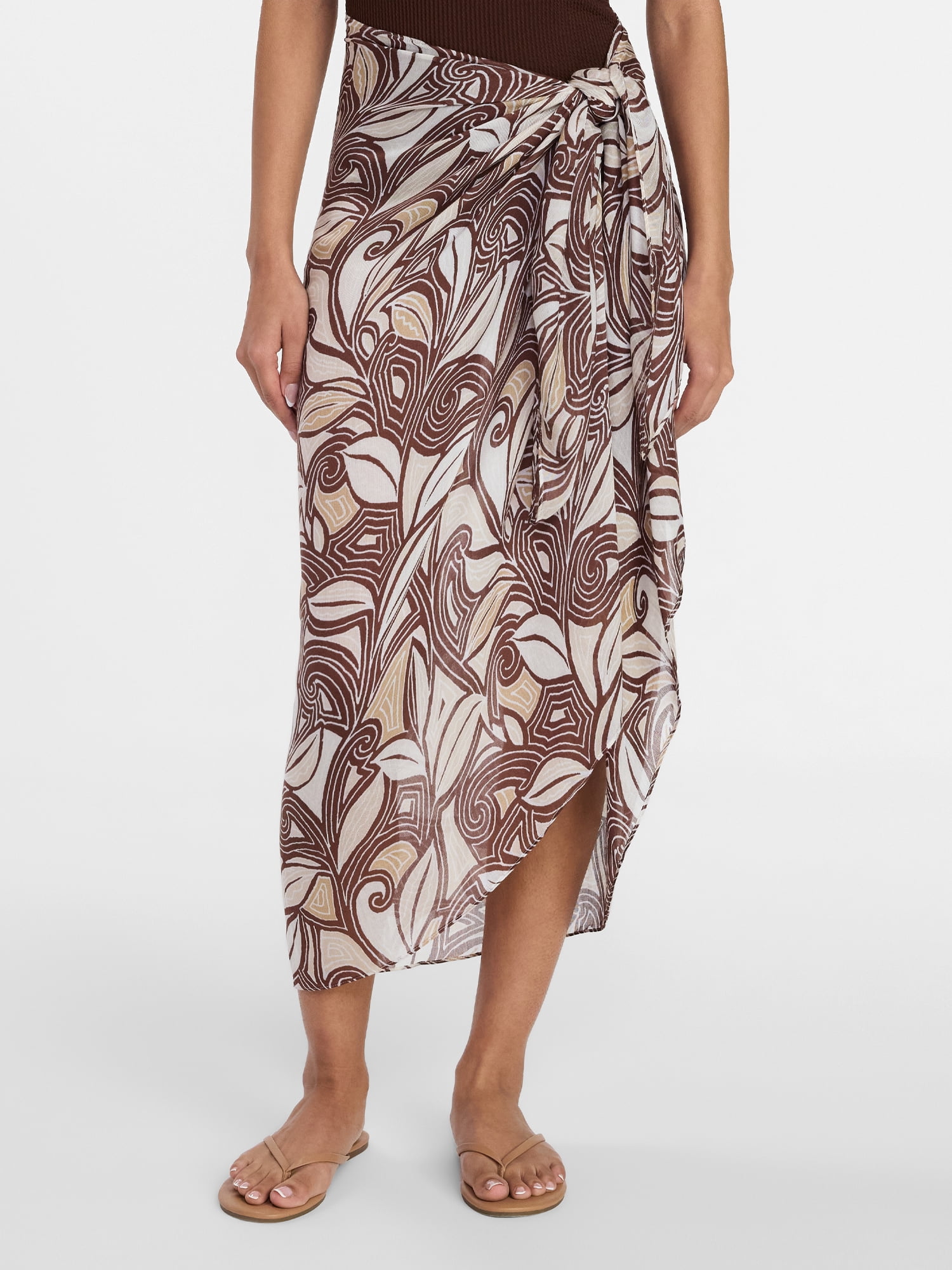 Women's Printed Pareo, One Size, Swirling Paisley Brown