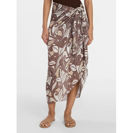 Time and Tru Women's Printed Pareo, One Size, Swirling Paisley Brown