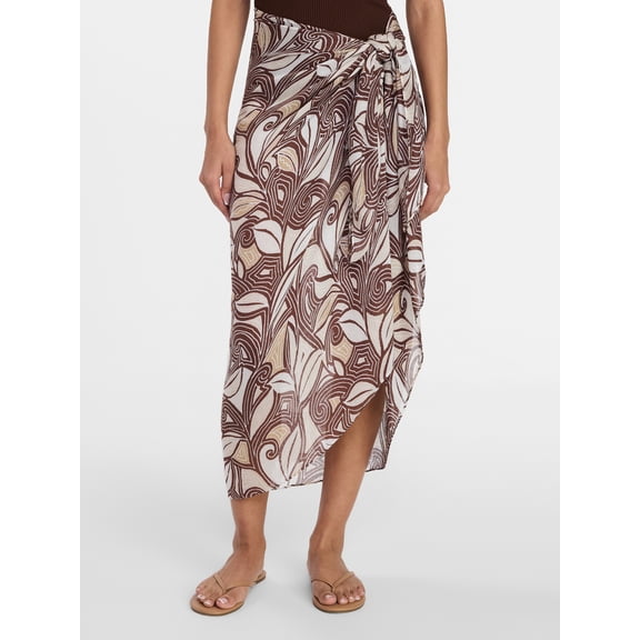 Time and Tru Women's Printed Pareo, One Size, Swirling Paisley Brown