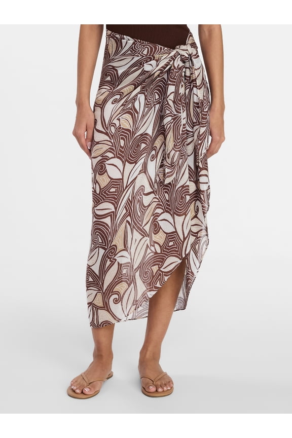 Women's Printed Pareo, One Size, Swirling Paisley Brown