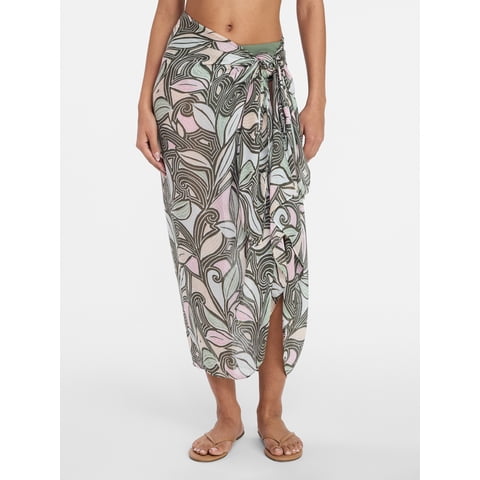 Women's Printed Pareo, One Size, Swirling Paisley Sage Dust