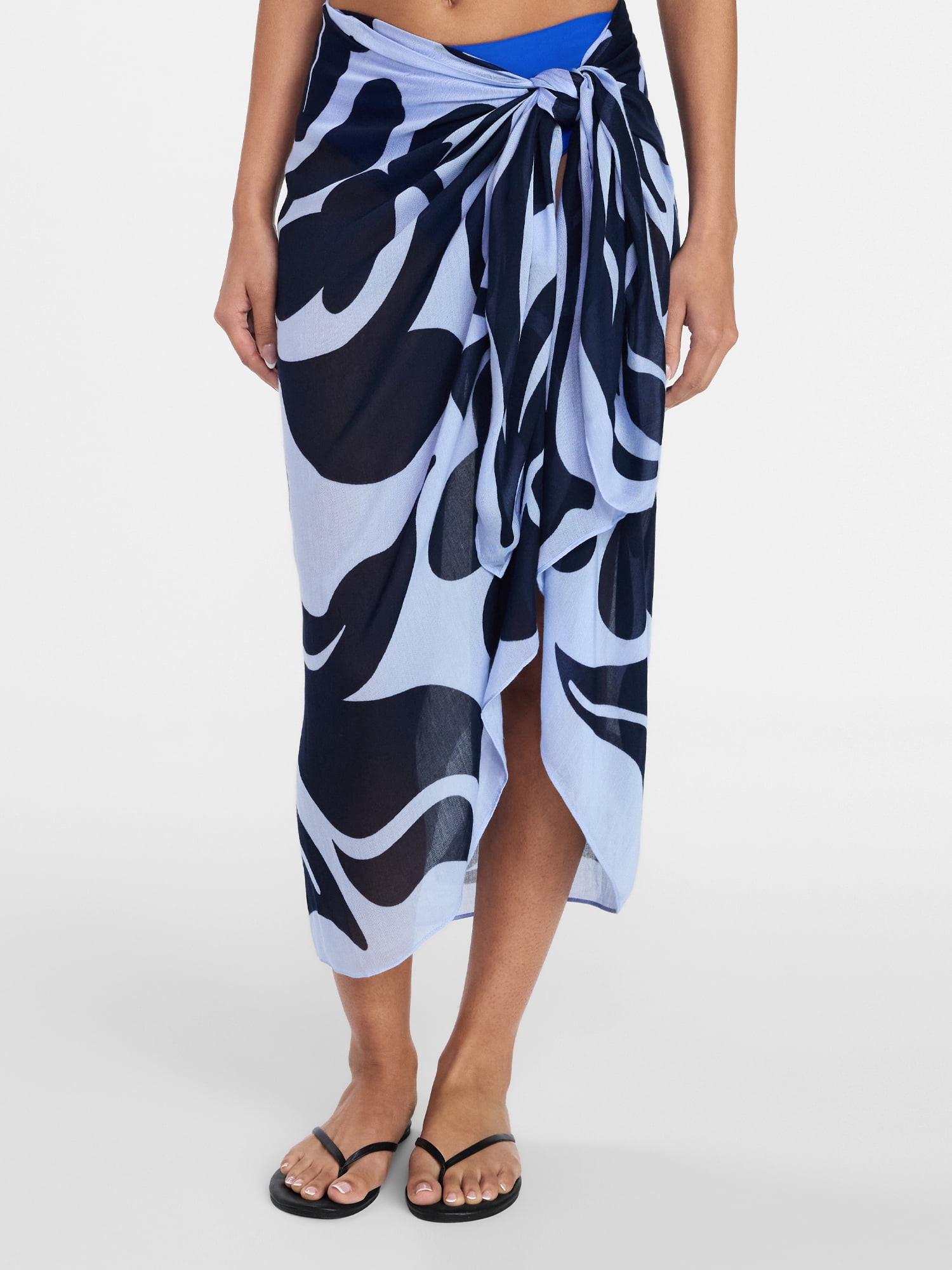 Women's Printed Pareo, One Size, Abstract Floral Polished Blue