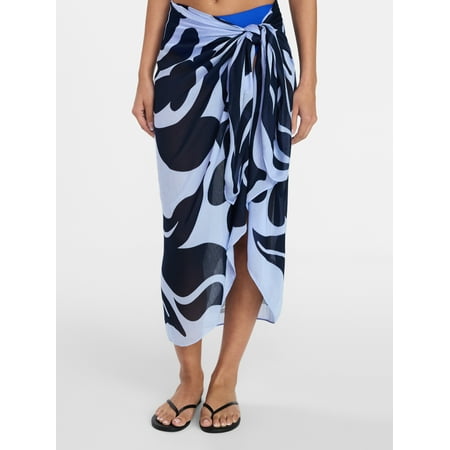 Time and Tru Women's Printed Pareo, One Size, Abstract Floral Polished Blue