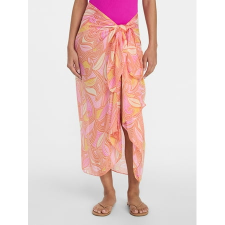 Time and Tru Women's Printed Pareo, One Size, Swirling Paisley Coral Breeze