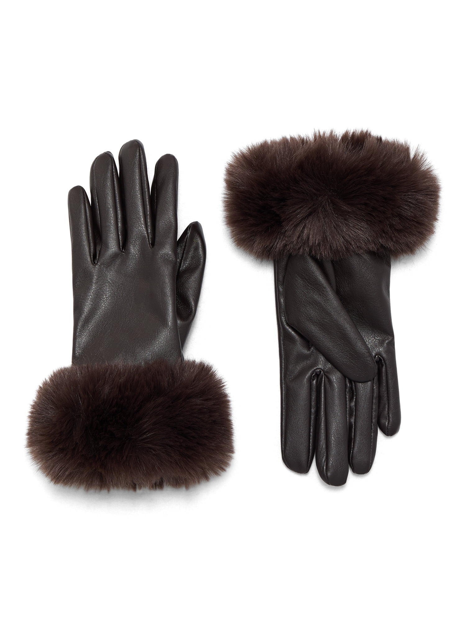 Time and Tru Women's Faux Fur Gloves, Brown, Sizes S/M-L/XL