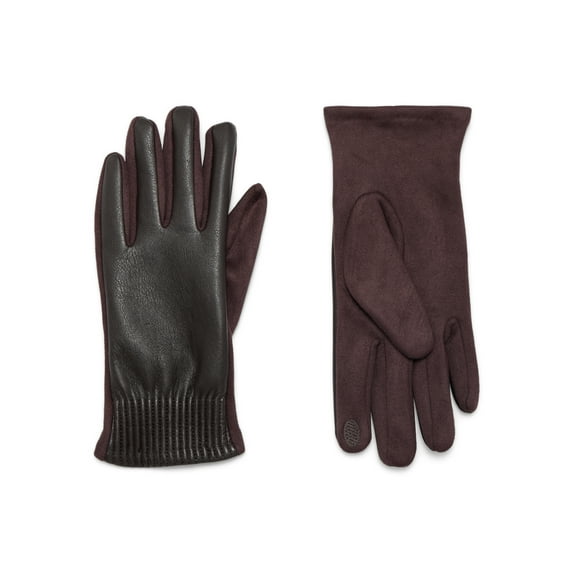 Time and Tru Women's Pleated Cuff Faux Leather Gloves, Chocolate, Size L/XL