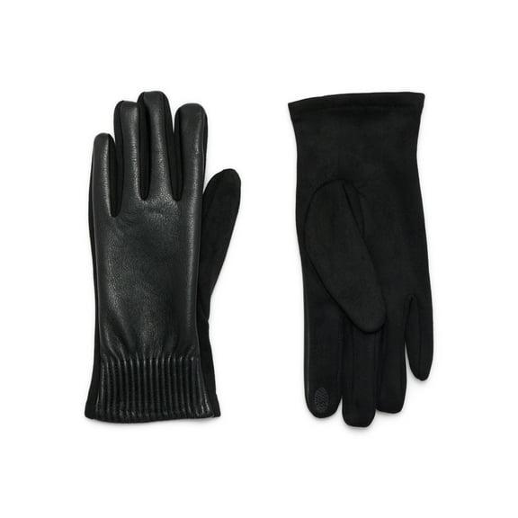 Time and Tru Women's Pleated Cuff Faux Leather Gloves, Black, Size L/XL