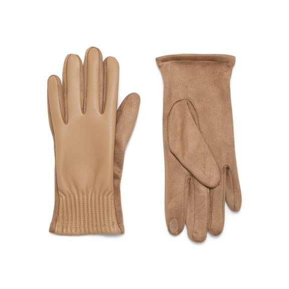 Time and Tru Women's Pleated Cuff Faux Leather Gloves, Tan, Size L/XL