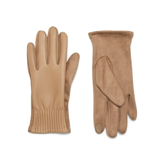 Time and Tru Women's Pleated Cuff Faux Leather Gloves, Tan, Size S/M