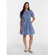 Women's Cotton Mini Dress with Puff Sleeves, Sizes XS-4X