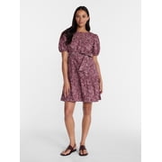 Women's Cotton Mini Dress with Puff Sleeves, Sizes XS-4X