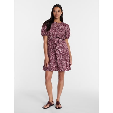Women's Cotton Mini Dress with Puff Sleeves, Sizes XS-4X