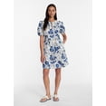 thumbnail image 1 of Time and Tru Women's and Women's Plus Cotton Mini Dress with Puff Sleeves, Sizes XS-4X, 1 of 5