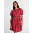 thumbnail image 1 of Time and Tru Women's and Women's Plus Cotton Mini Dress with Puff Sleeves, Sizes XS-4X, 1 of 6