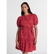 Women's Cotton Mini Dress with Puff Sleeves, Sizes XS-4X
