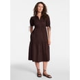 thumbnail image 1 of Time and Tru Women's Tiered Midi Dress with Tie Puff Sleeves, Sizes XS-XXXL, 1 of 4