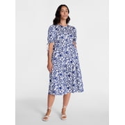 Women's Tiered Midi Dress with Tie Puff Sleeves, Sizes XS-XXXL