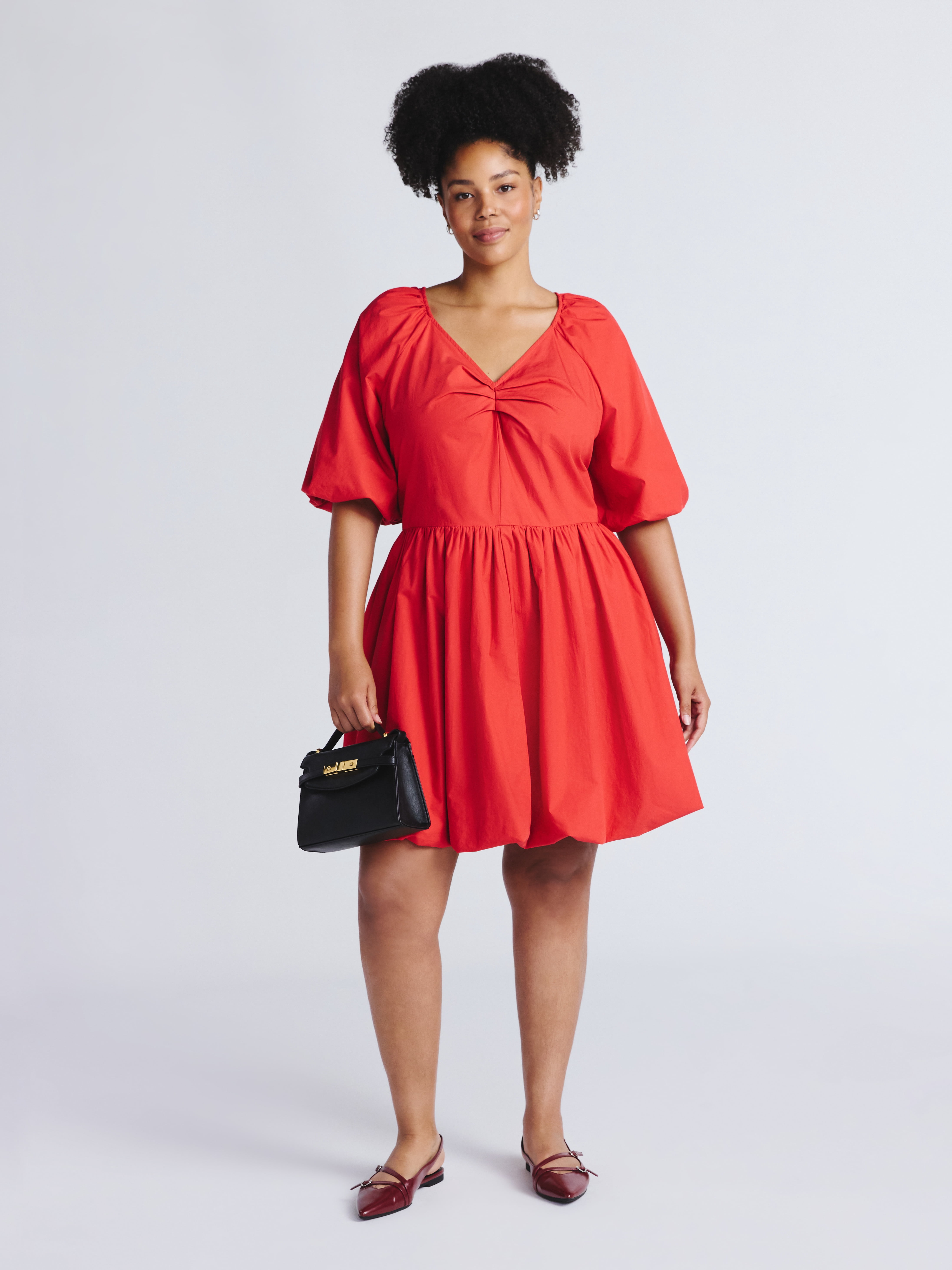 Time and Tru Women's and Women's Plus Cotton Bubble Hem Mini Dress with Puff Sleeves, Sizes XS-4X