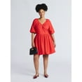 thumbnail image 1 of Time and Tru Women's and Women's Plus Cotton Bubble Hem Mini Dress with Puff Sleeves, Sizes XS-4X, 1 of 3