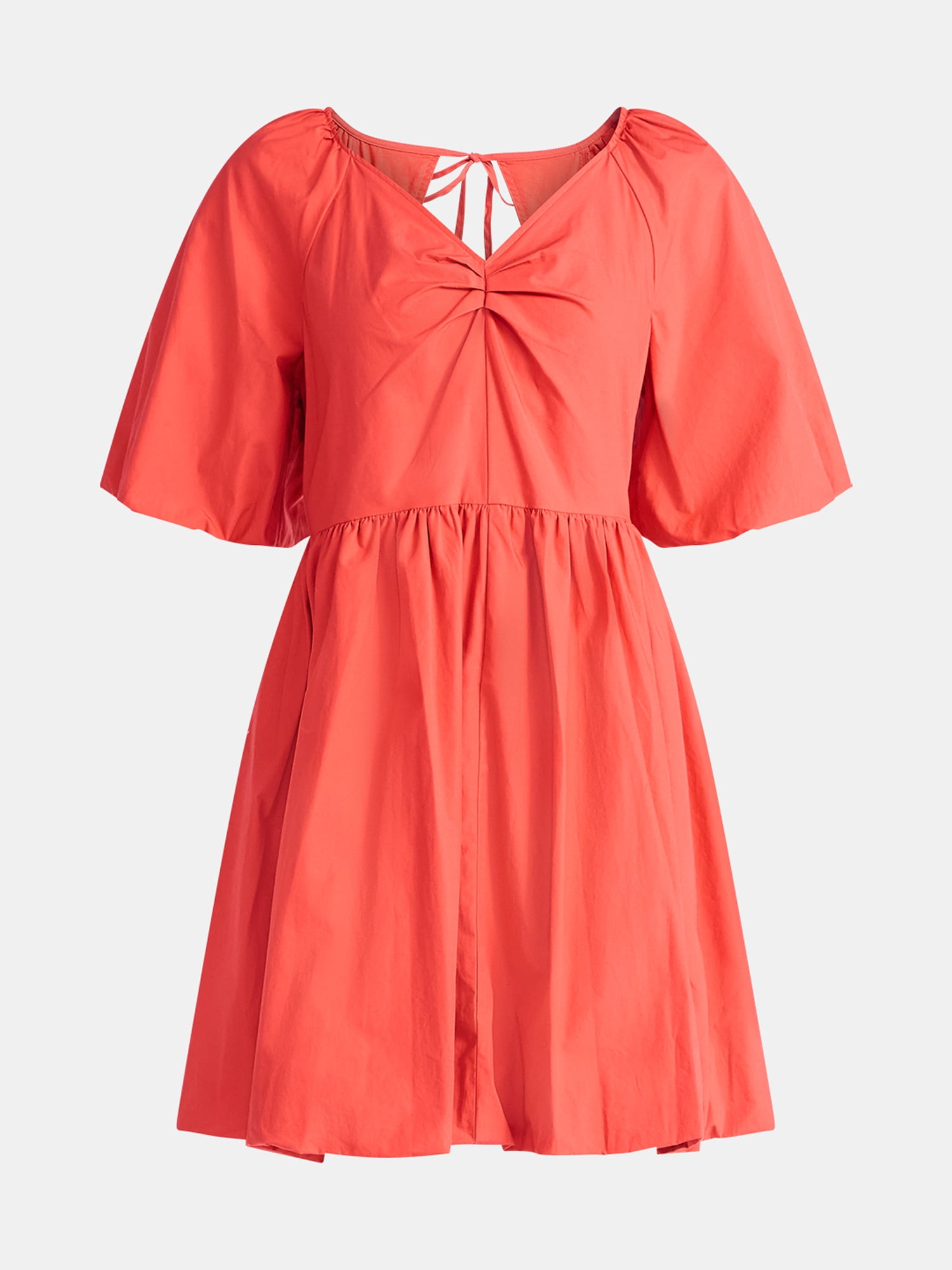 Time and Tru Women's and Women's Plus Cotton Bubble Hem Mini Dress with Puff Sleeves, Sizes XS-4X
