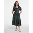 thumbnail image 1 of Time and Tru Women's Puff Sleeve Square Neck Midi Dress, Sizes XS-XXXL, 1 of 5
