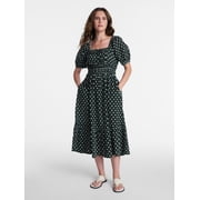 Women's Puff Sleeve Square Neck Midi Dress, Sizes XS-XXXL
