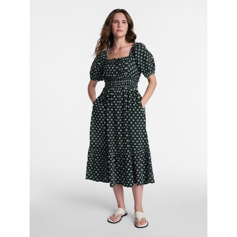 Women's Puff Sleeve Square Neck Midi Dress, Sizes XS-XXXL
