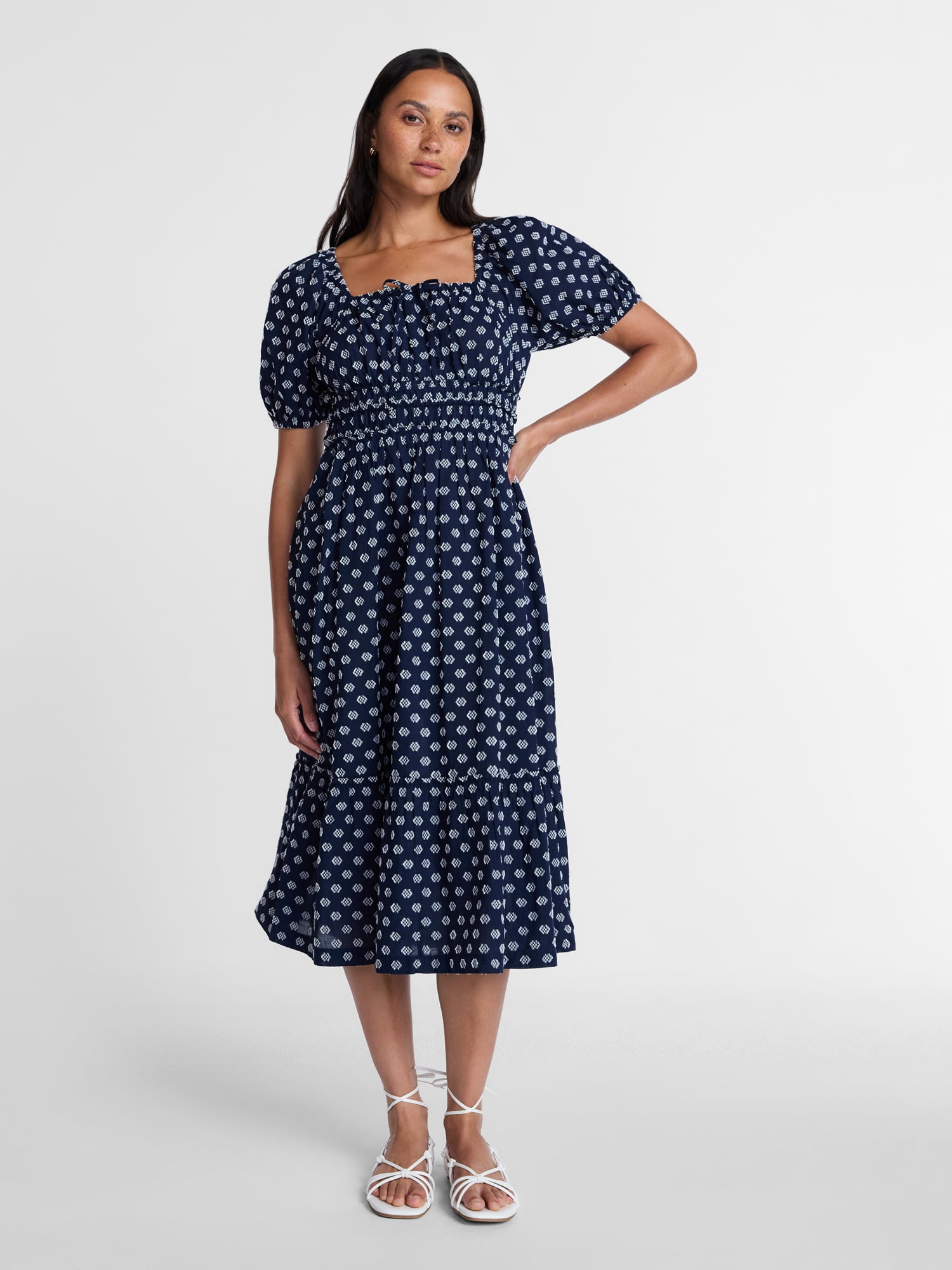 Time and Tru Women's and Women's Plus Puff Sleeve Square Neck Midi Dress, Sizes XS-4X