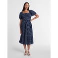 thumbnail image 1 of Time and Tru Women's Square Neck Cotton Midi Dress with Puff Sleeves, Sizes XS-XXXL, 1 of 5