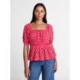 thumbnail image 1 of Time and Tru Women's Puff Sleeve Square Neck Top, Sizes XS-XXXL, 1 of 6