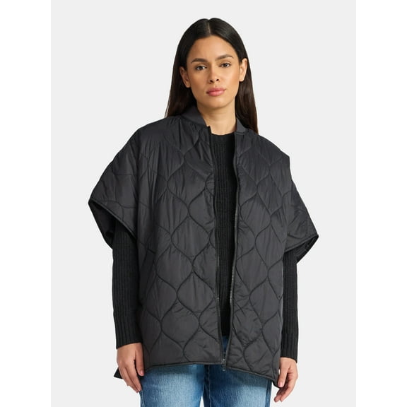 Time and Tru Women's Quilted Puffer, S/M, Black, Nylon
