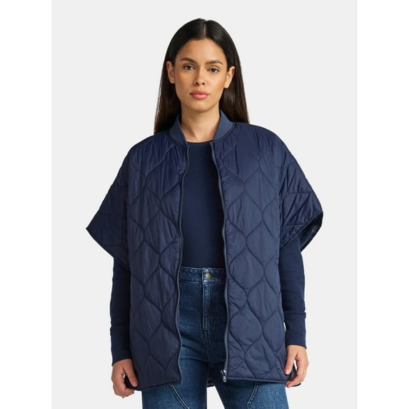 Time and Tru Women's Quilted Puffer, L/XL, Navy, Nylon
