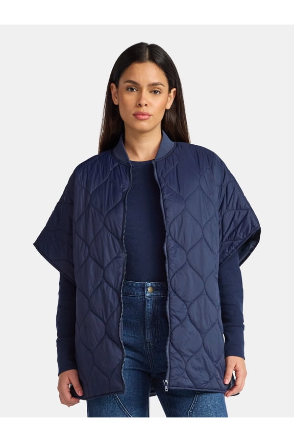 Women's Quilted Puffer, L/XL, Navy, Nylon