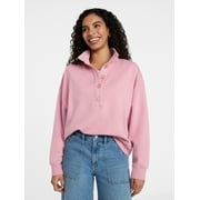 Women's Quarter Button Fleece Top with Long Sleeves, Size XS-XXXL