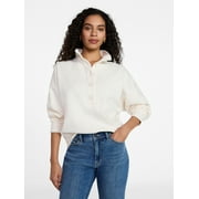 Women's Quarter Button Fleece Top with Long Sleeves, Size XS-XXXL
