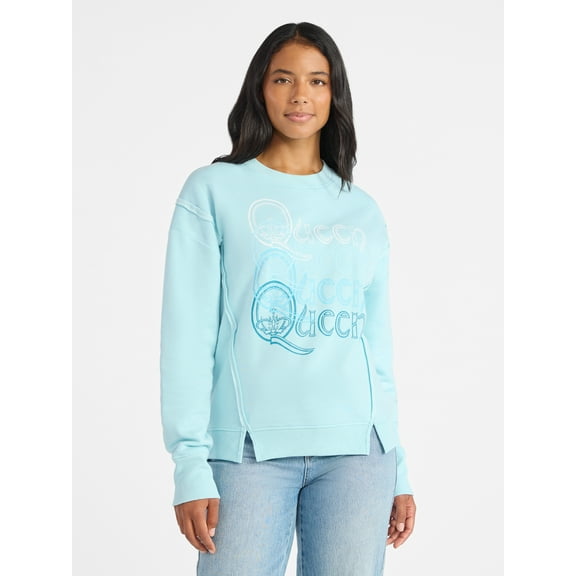 Time and Tru Women's Queen Logo Graphic Sweatshirt with Long Sleeves, Sizes XS-XXXL