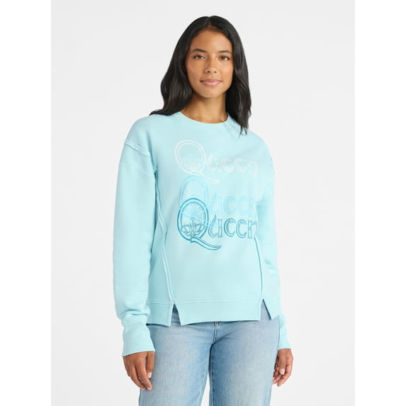 Time and Tru Women's Queen Logo Graphic Sweatshirt with Long Sleeves, Sizes XS-XXXL