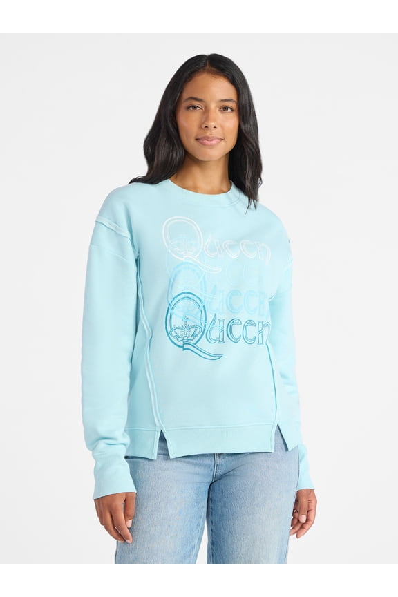 Women's Queen Logo Graphic Sweatshirt with Long Sleeves, Sizes XS-XXXL