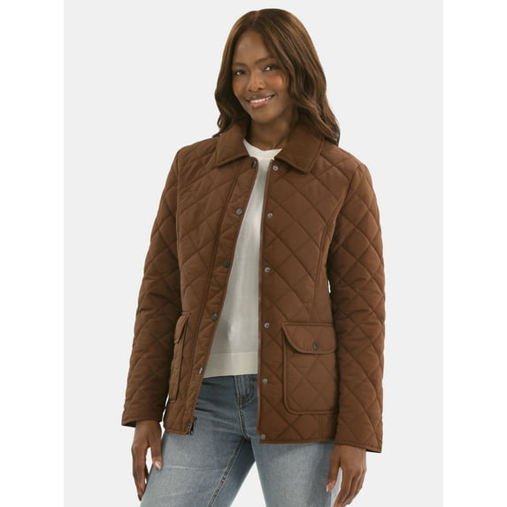Time and Tru Women's Quilted Barn Coat, Midweight, Sizes XS-2X