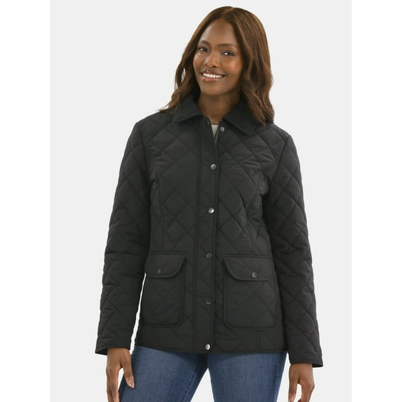 Time and Tru Women's Quilted Barn Coat, Midweight, Sizes XS-2X