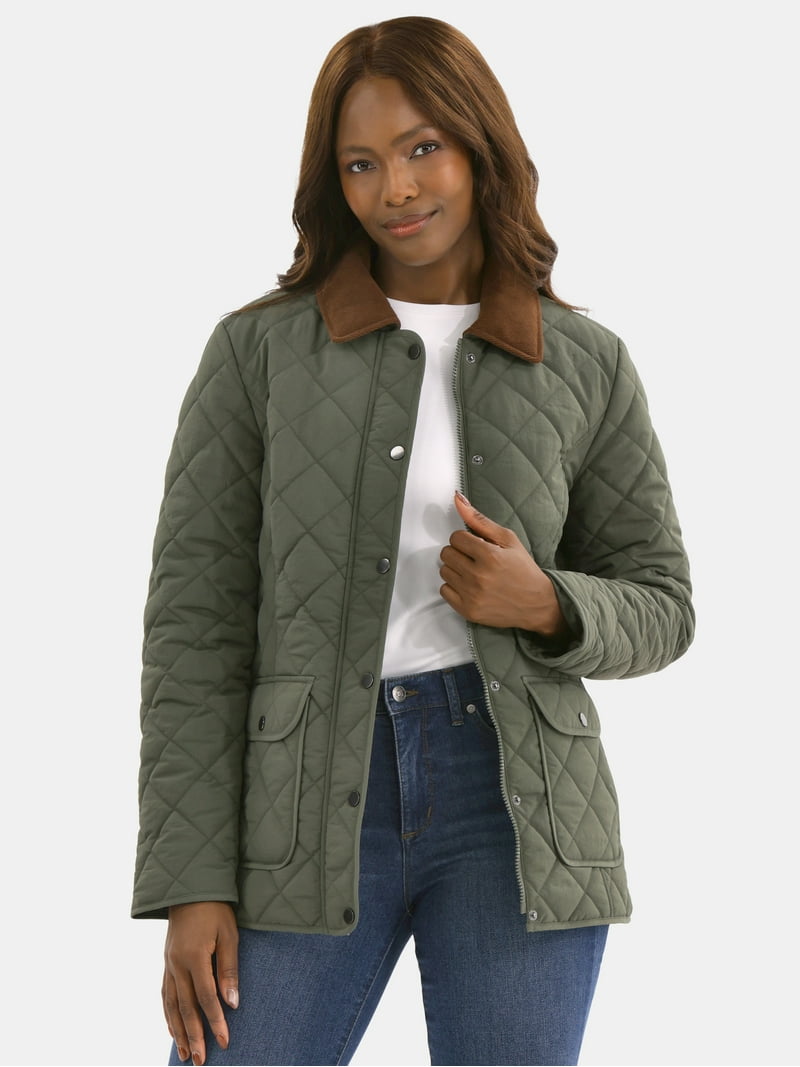 Time and Tru Women's Quilted Barn Coat, Midweight, Sizes XS-3X