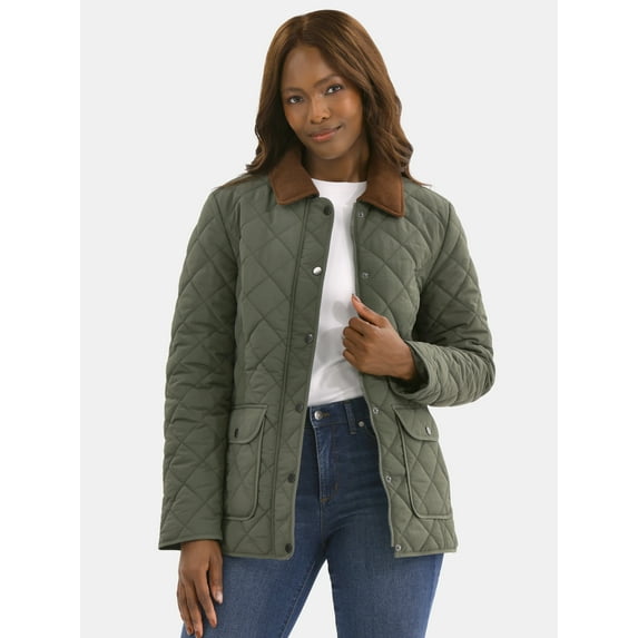 Time and Tru Women's Quilted Barn Coat, Midweight, Sizes XS-2X