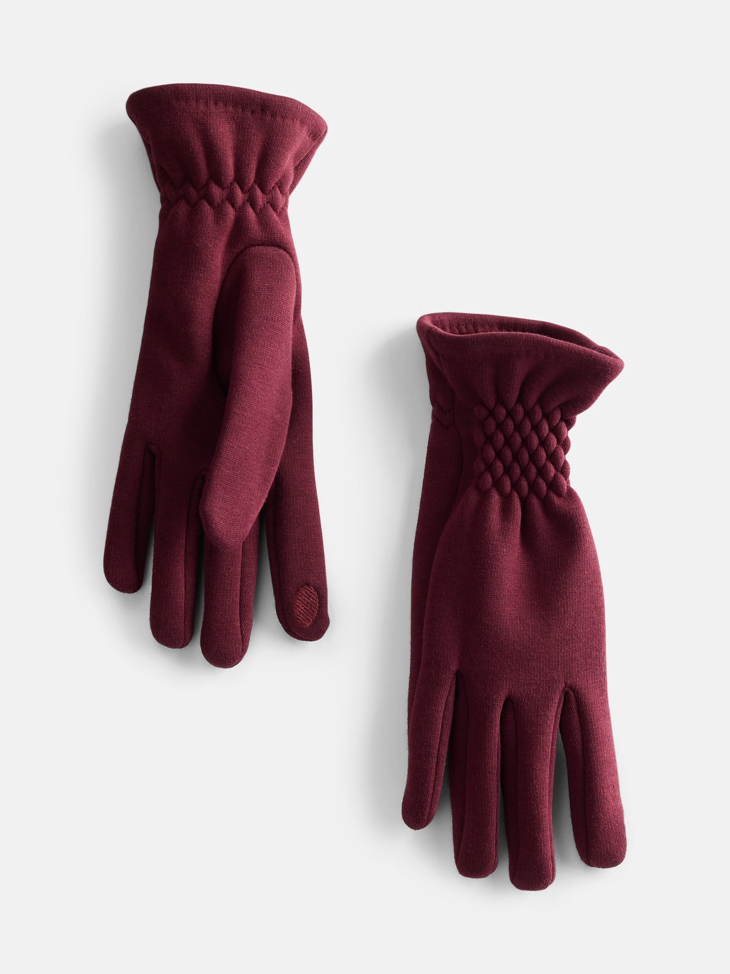 Time and Tru Women's Knit Gloves with Quilted Cuffs, Bold Burgundy, One Size