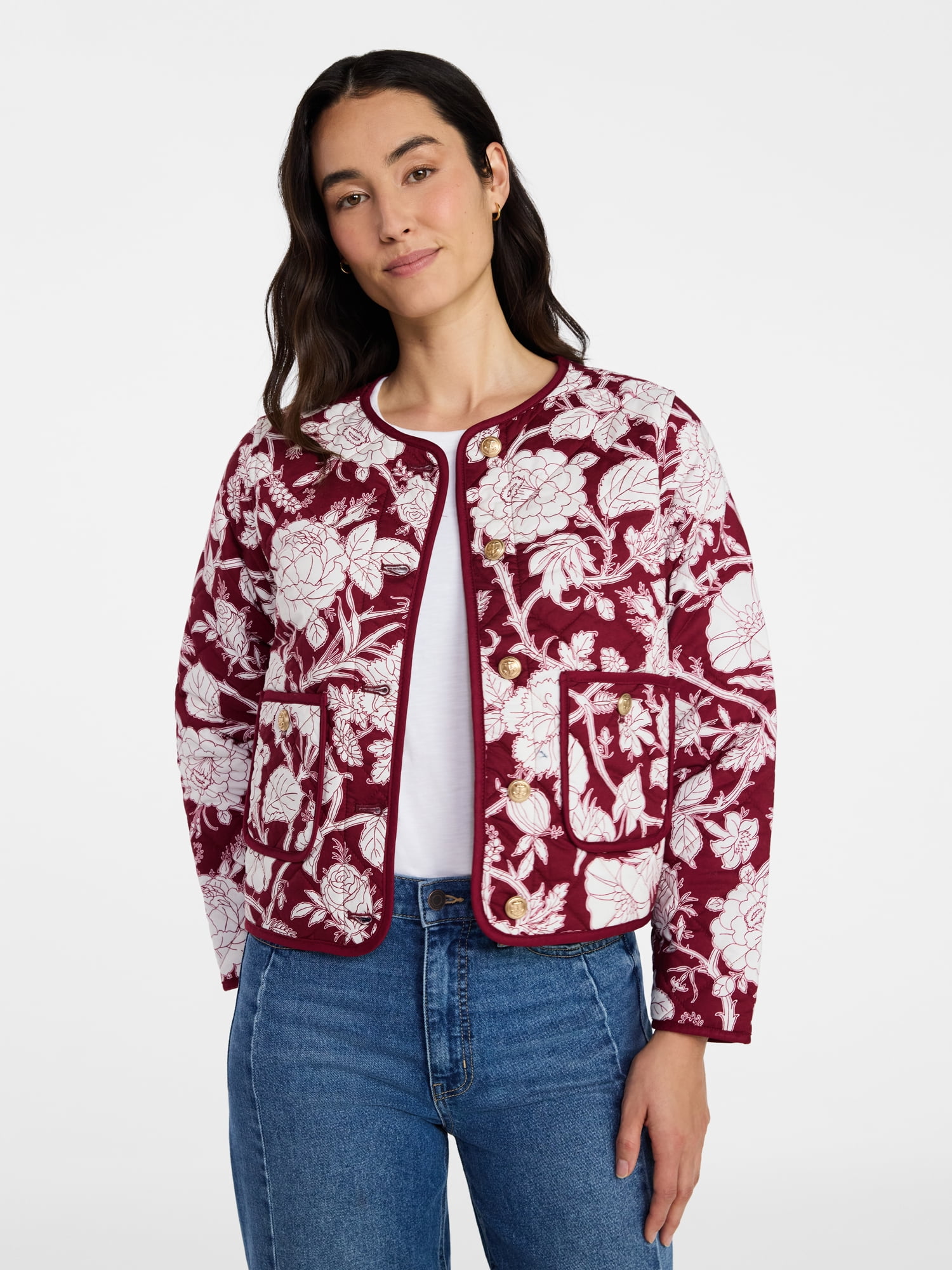 Time and Tru Women's Quilted Cotton Jacket, Sizes XS-XXXL