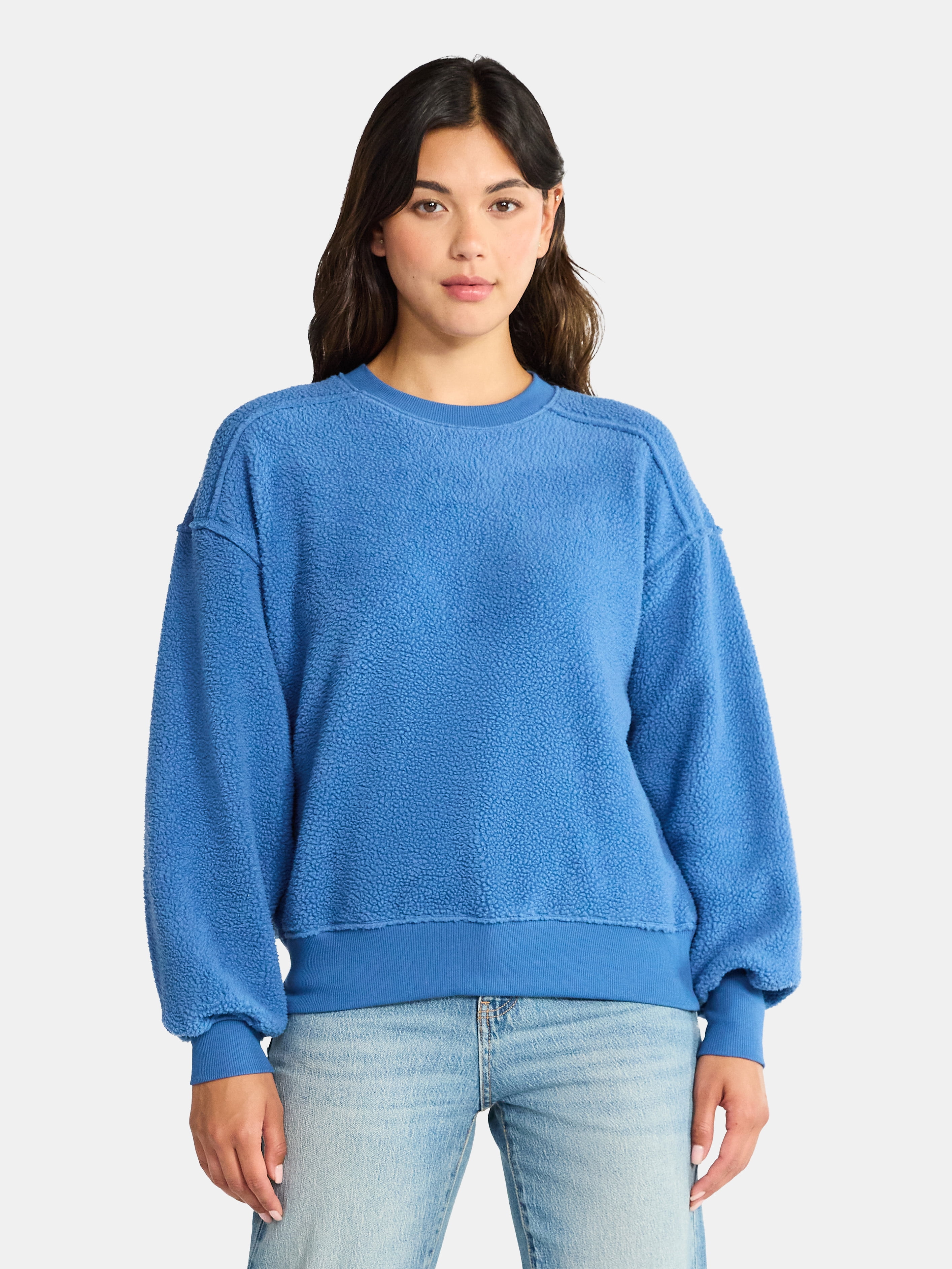Time and Tru Women's Reverse Fleece Pullover Sweatshirt, XS-XXXL